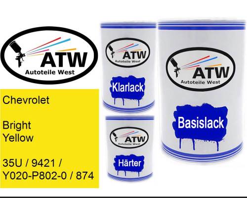 Chevrolet, Bright Yellow, 35U / 9421 / Y020-P802-0 / 874: 500ml Lackdose + 500ml Klarlack + 250ml Härter - Set, von ATW Autoteile West.